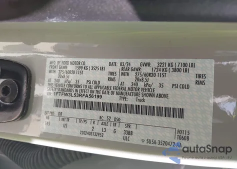 2024 Ford F-150 Xlt z USA, uszkodzony, nr VIN 1FTFW3L53RFA56199